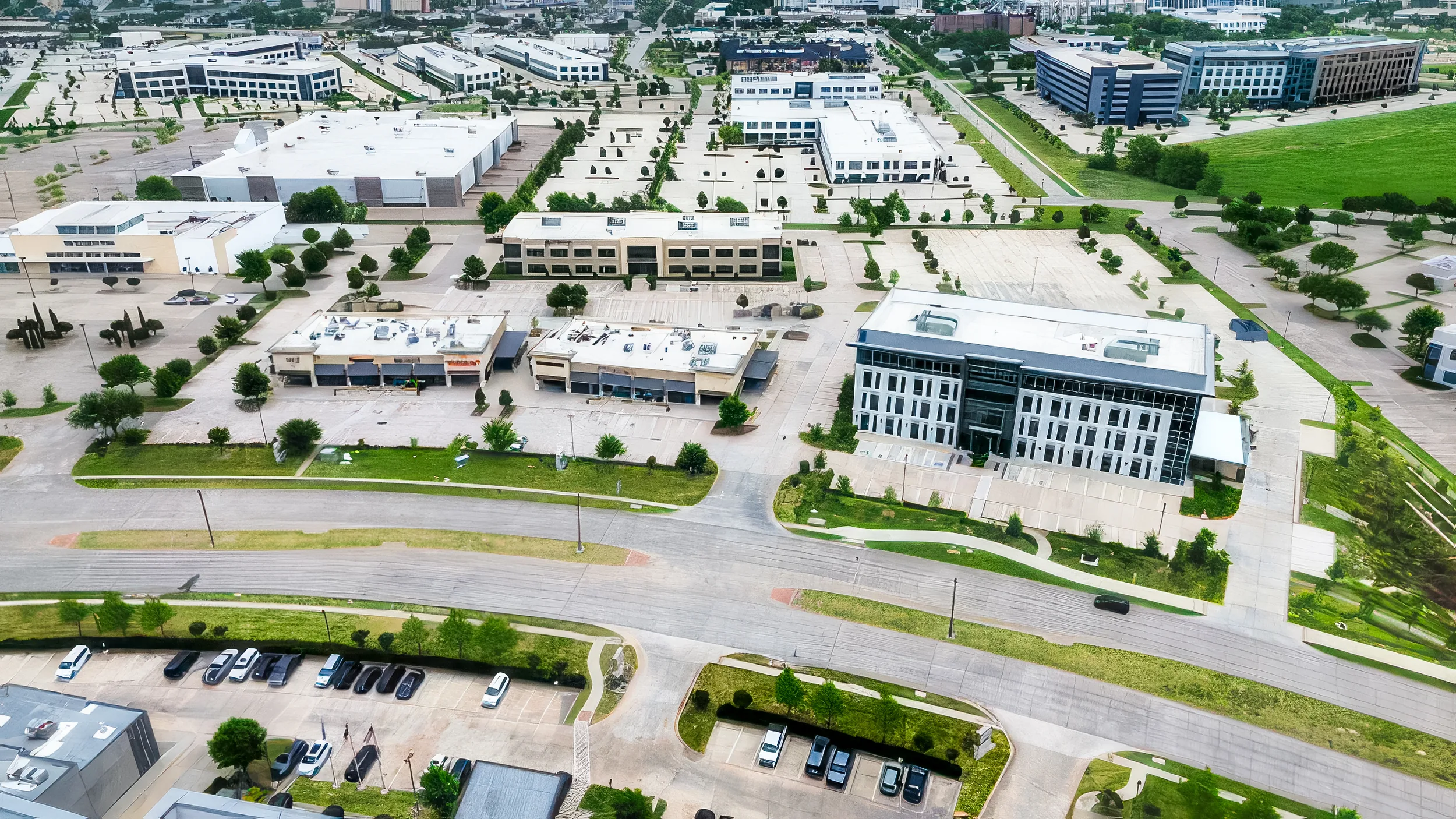 Aerial of the offices and retail surrounding 8454 Parkwood