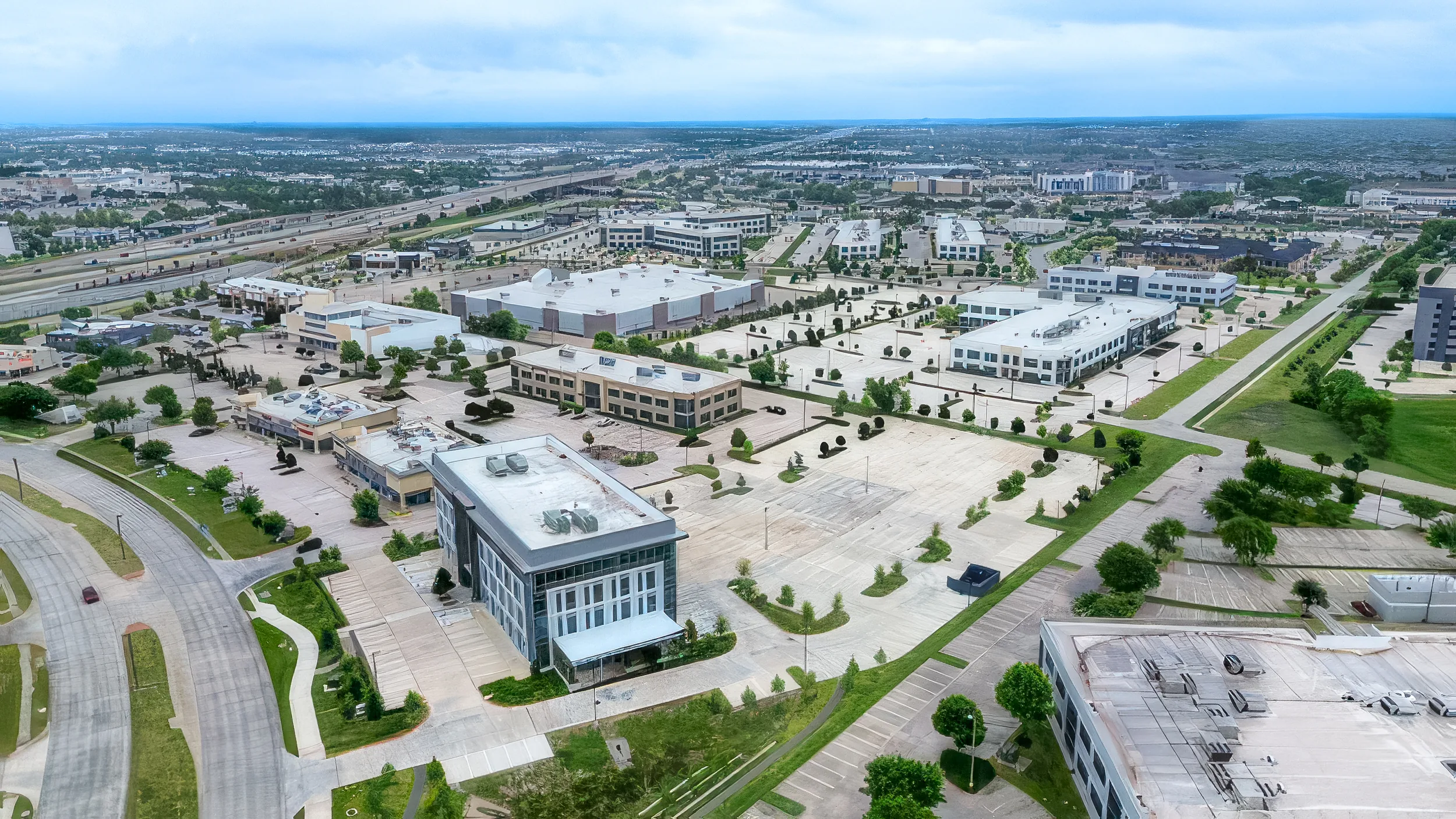 Aerial of 8454 Parkwood and its surface parking