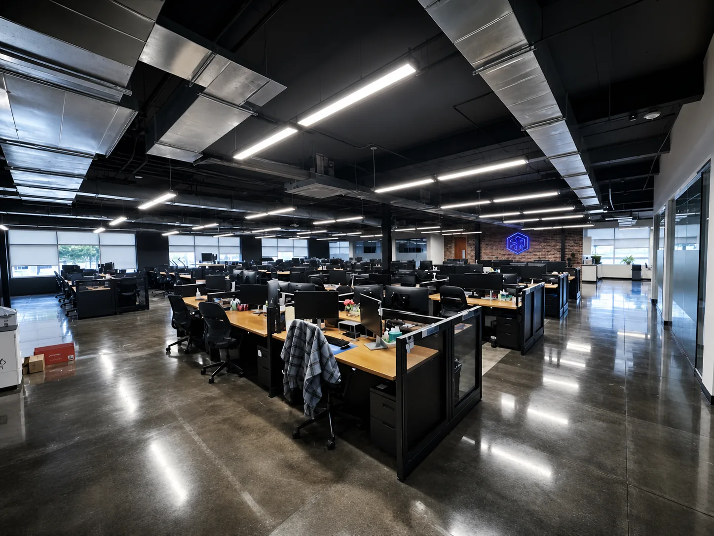 Open-plan workstation area on the first floor
